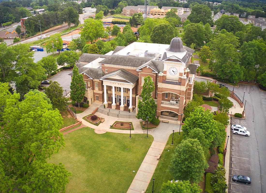 Duluth, GA, - Aerial View of Government Building on a Sunny Day